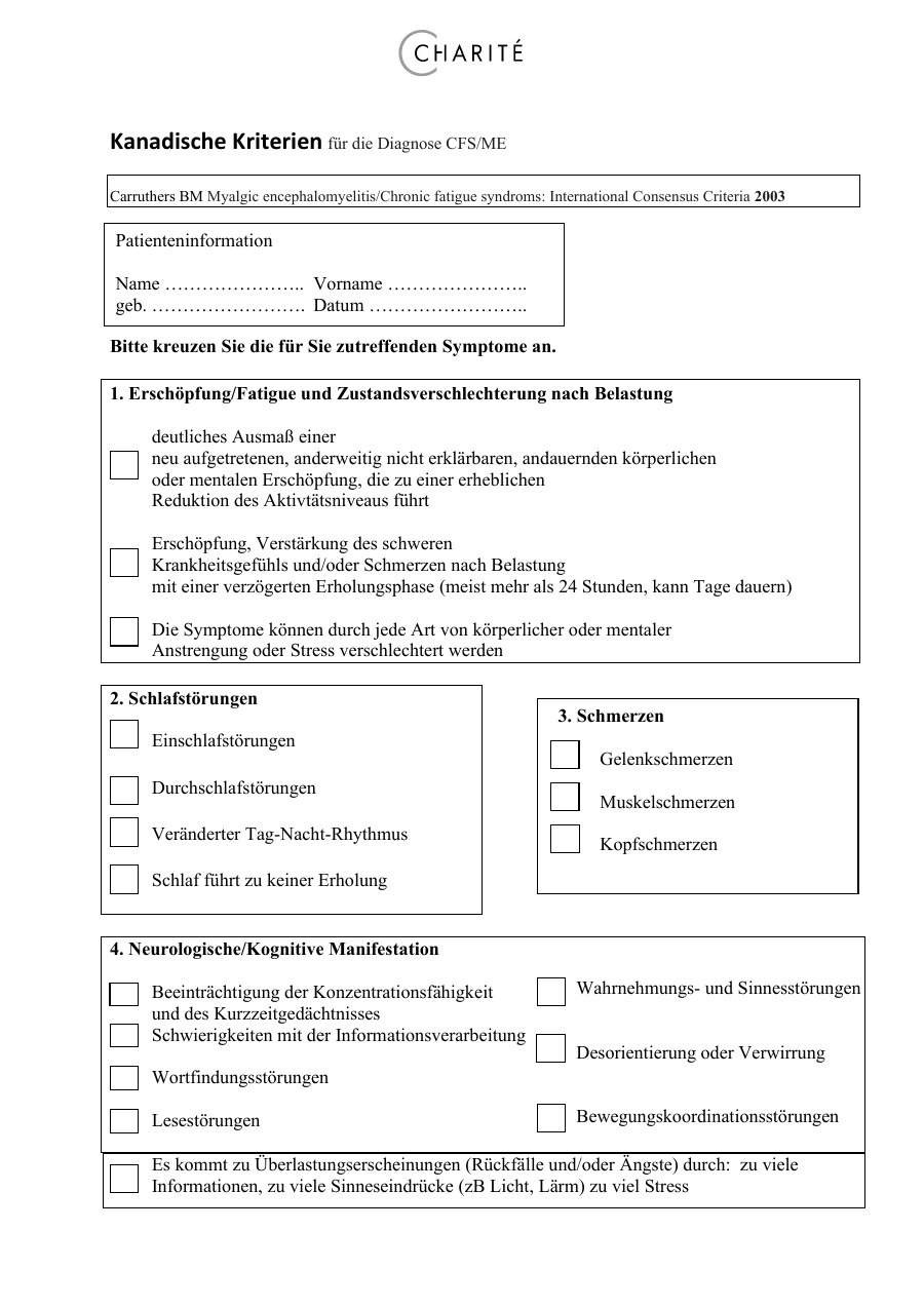Titelseite: Kanadische Kriterien und Bell-Score bei ME/CFS