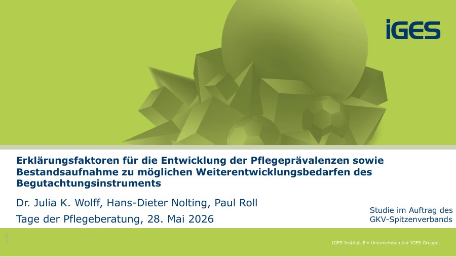 Titelseite: Pflegeprävalenzen und Weiterentwicklung des Begutachtungsinstruments